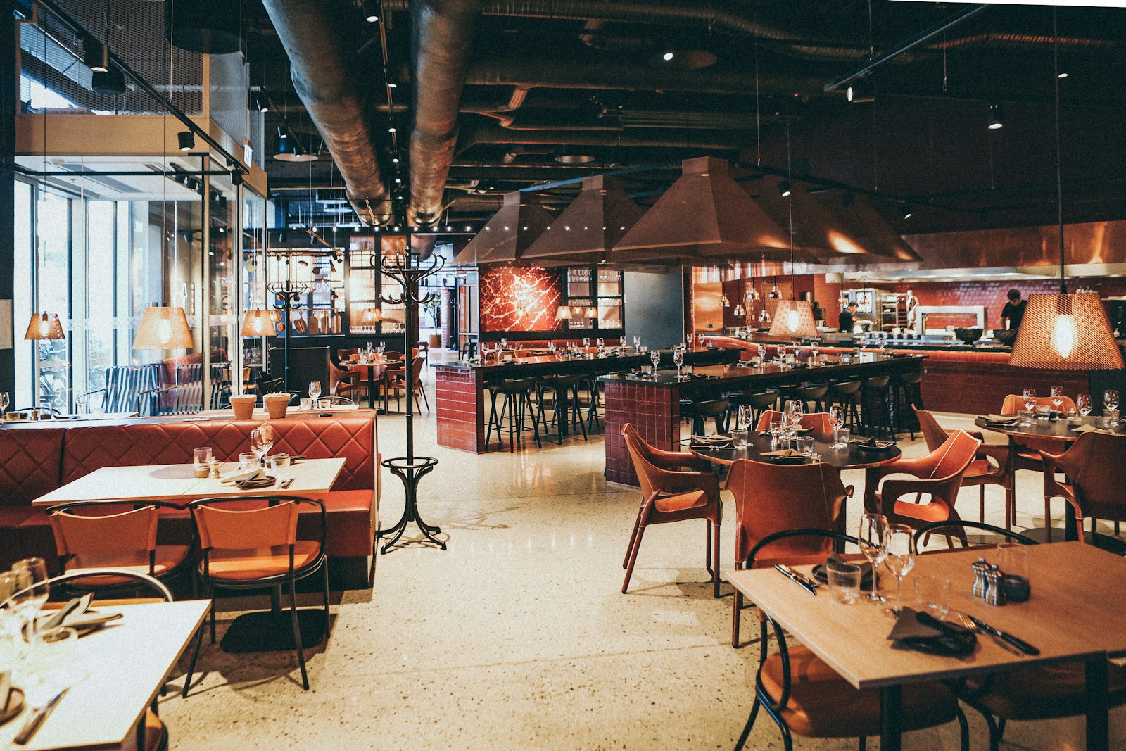 A warmly lit restaurant interior